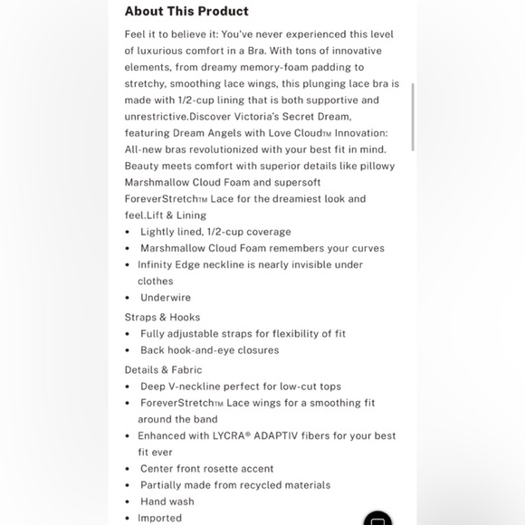 Victoria Secret DREAM ANGELS Lace Lightly Lined Plunge Bra Black Lace NWT - Picture 11 of 12